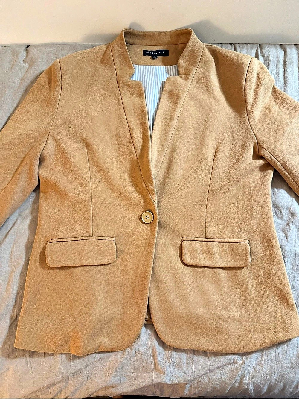 Gibsonlook Inverted Notch Collar Cotton Blend Knit Blazer Knit Blazer Brown XL